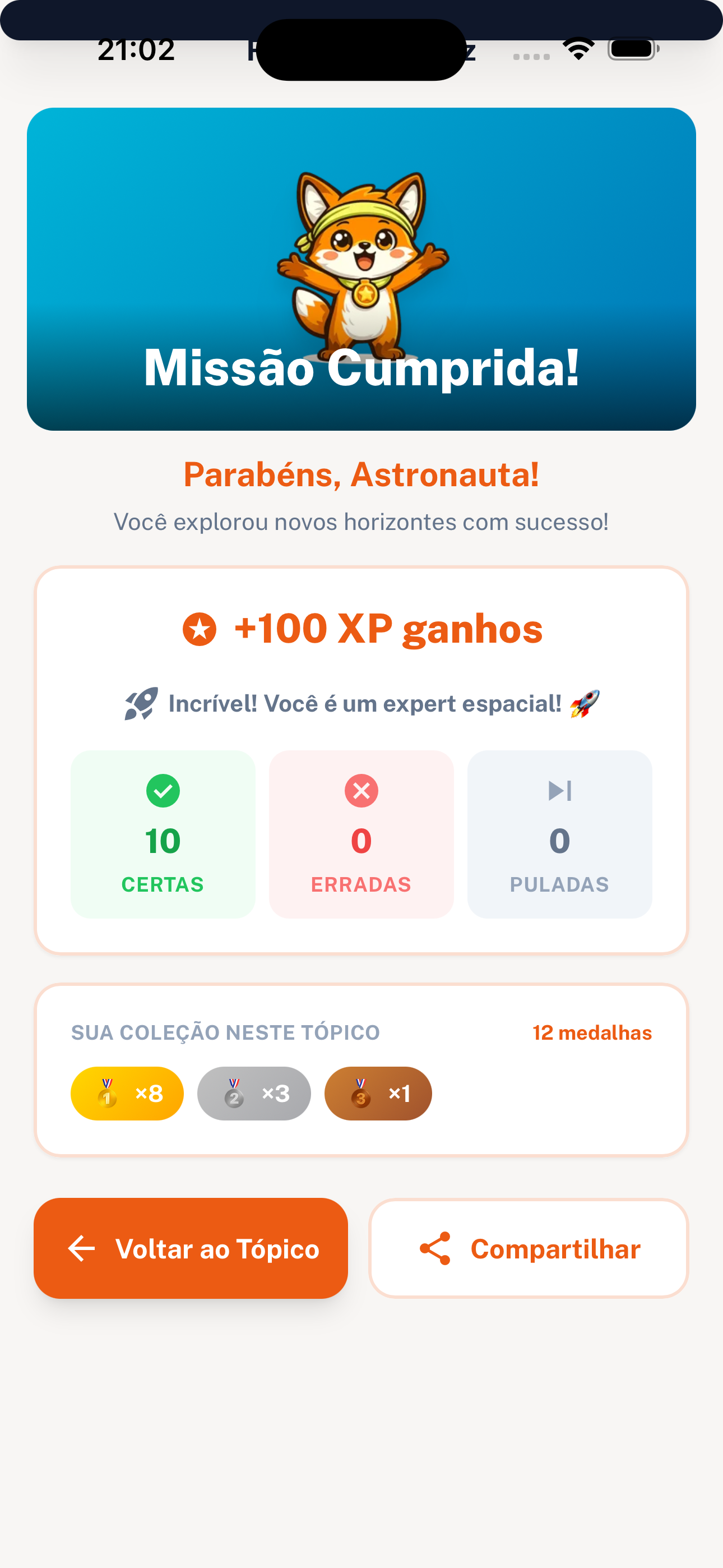 Resultado do quiz